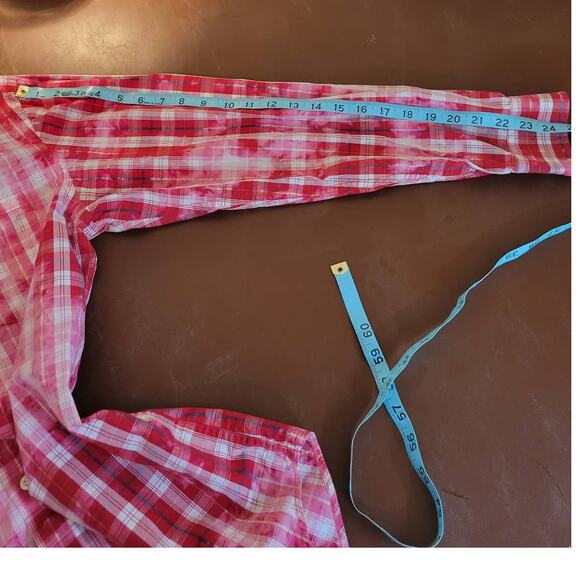 Banana Republic Button down Shirt Reverse tie-dye Plaid Long Sleeve Large Slim - Picture 6 of 11